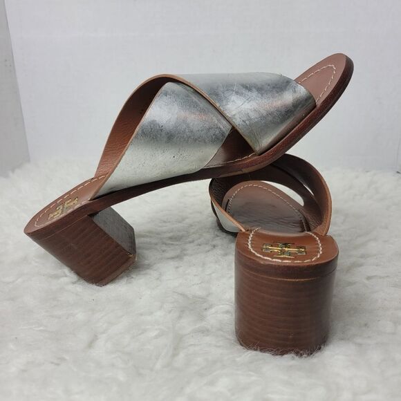 Tory Burch Shoes  Womens Size 9 M  Montrose Mirror Slip On Silver Leather Heel - Picture 7 of 10